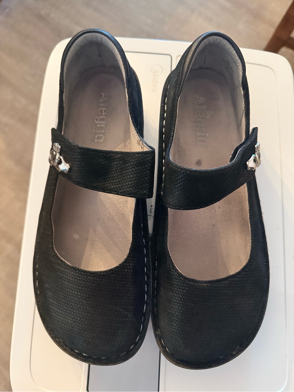 Alegria Black Mary Jane Flats with Silver Buckle